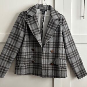 NYCC double breasted open front gray plaid size medium jacket